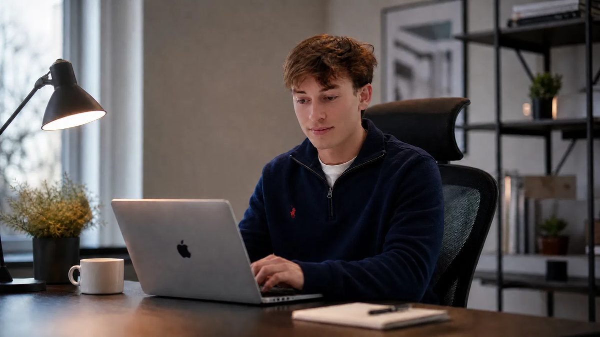 Monty Tucker working at his desk